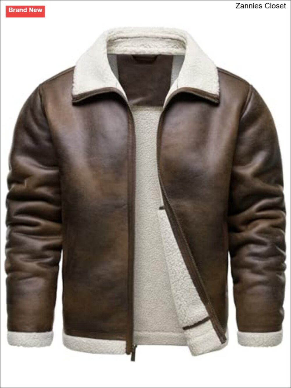 Men's Vintage Faux Shearling Faux Leather Bomber Jacket
